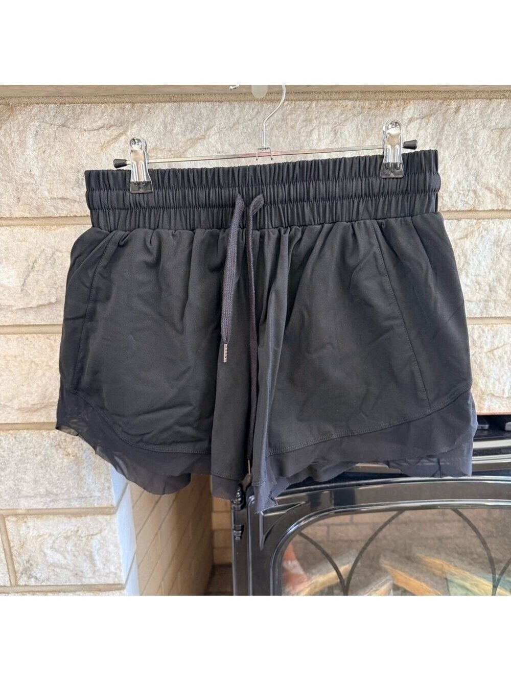 Black Athletic Shorts Sheer Detail Size M
